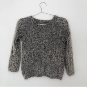 Fuzzy Grey Cropped Stretch Sweater
